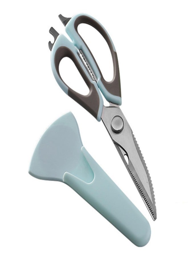 Funnytek Multifunction Kitchen Food Scissors, 6-in-1 Stainless Steel Detachable Kitchen Shears with Magnetic Holder, Household Scissors for Meat, Fish, Vegetable, BBQ (Blue-grey) - Image 1